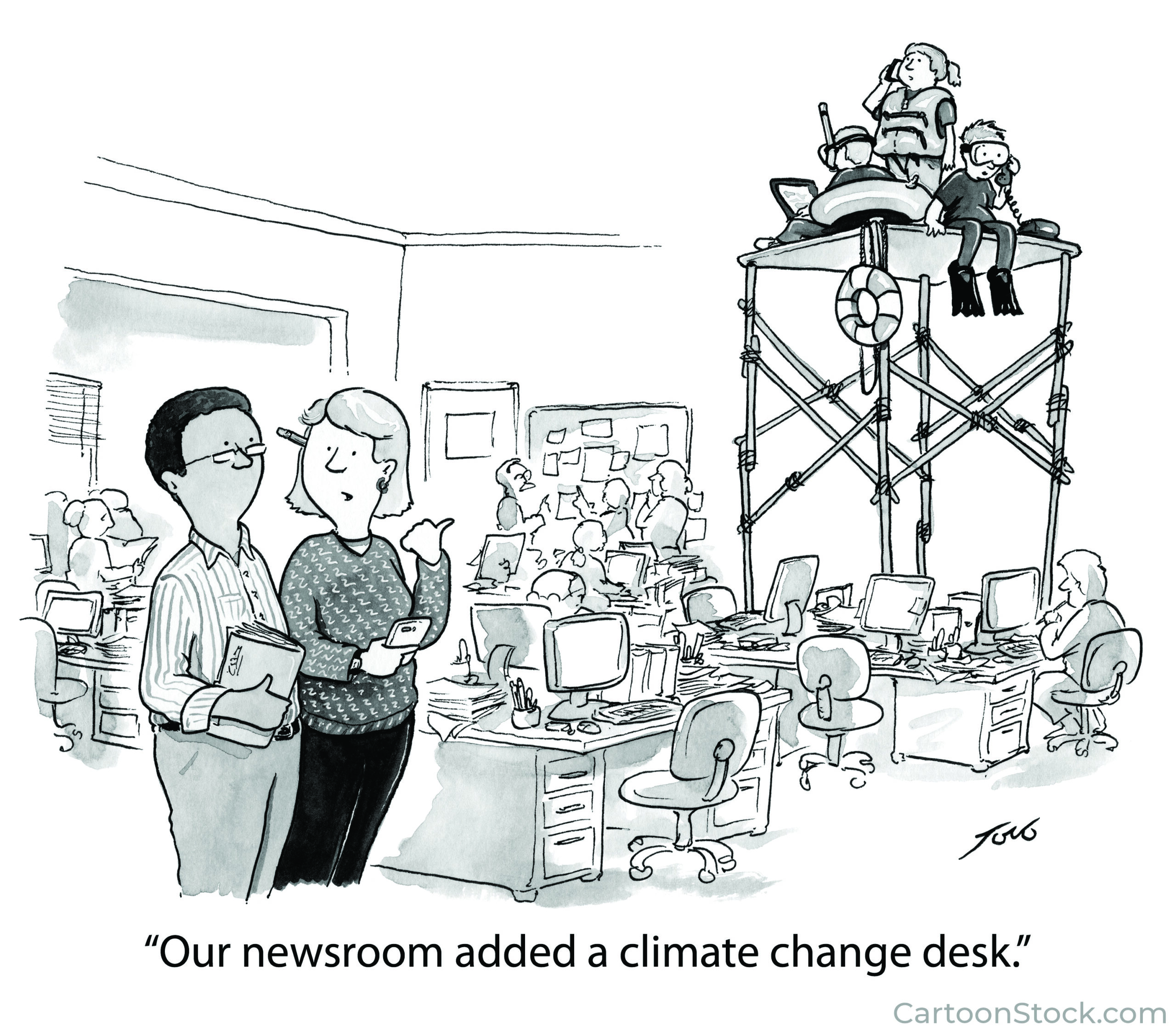 cartoon of news room