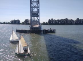 Top Photo: Sailboats crossing under Delta drawbridge. Photo: Caltrans