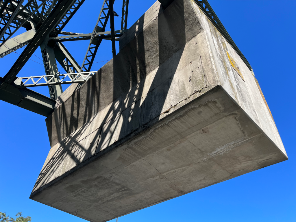 Walnut Grove Bridge counterweight. Photo: Aleta George. 